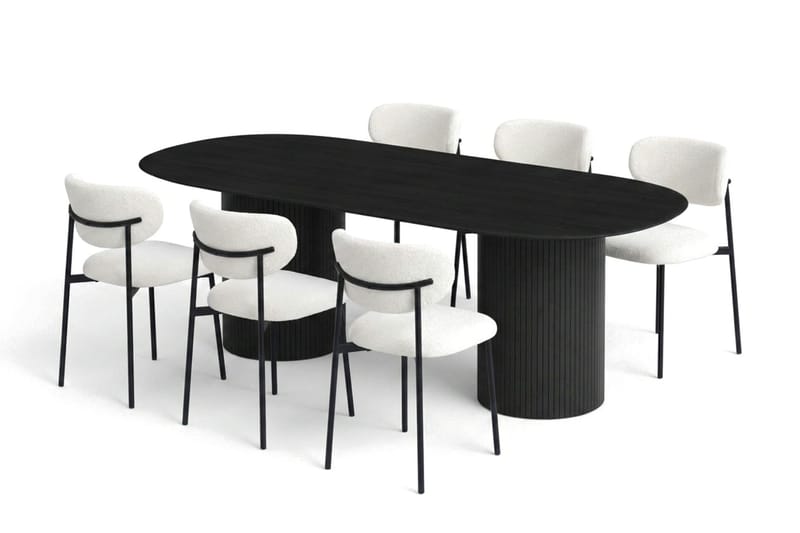 Kopparbo Spisegruppe oval 220 cm Svart med 6 Lucy Spisestoler, Svartlasert eik