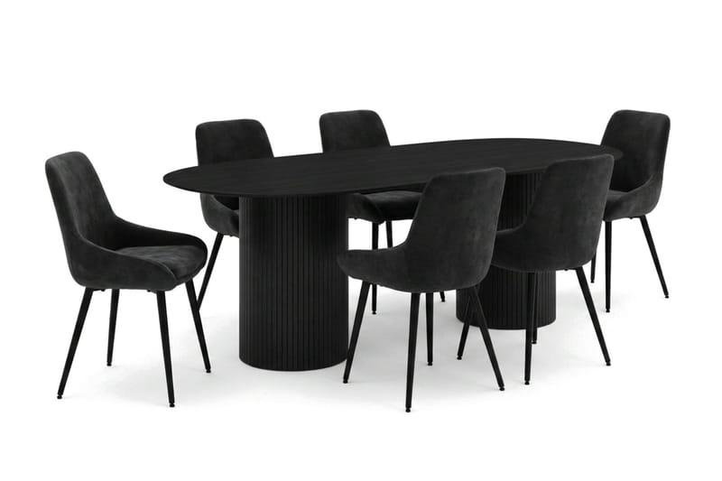 Kopparbo spisegruppe oval 220 cm svart med 8 Alsarp spisestoler - Svart - Møbler - Bord - Spisegrupper