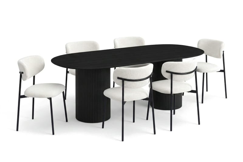 Kopparbo spisegruppe oval 220 cm svart med 8 Lucy spisestoler - Svart - Møbler - Bord - Spisegrupper
