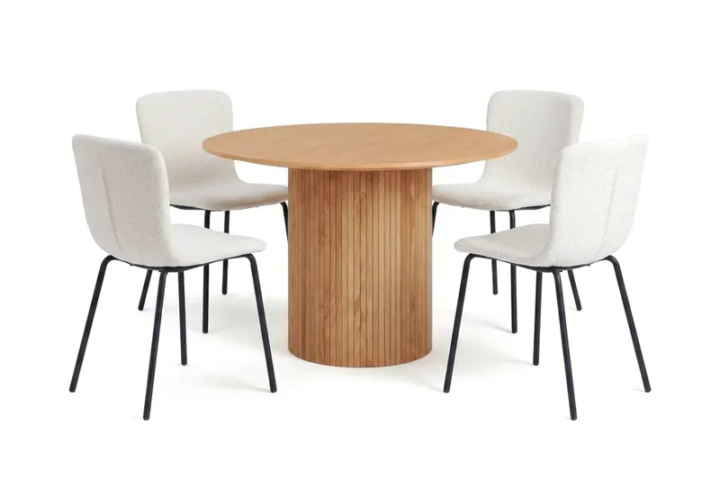 Kopparbo spisegruppe rund 110 cm eik med 4 Katy spisestoler, Eik