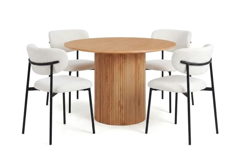 Kopparbo spisegruppe rund 110 cm eik med 4 Lucy spisestoler, Eik