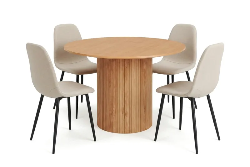 Kopparbo spisegruppe rund 110 cm eik med 4 Nibe spisestoler - Eik - Møbler - Bord - Spisegrupper