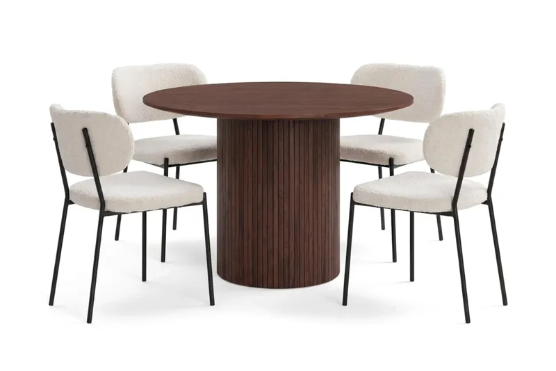 Kopparbo spisegruppe rund 110 cm med 4 Gemmiano spisestoler - Valnøtt - Møbler - Bord - Spisegrupper
