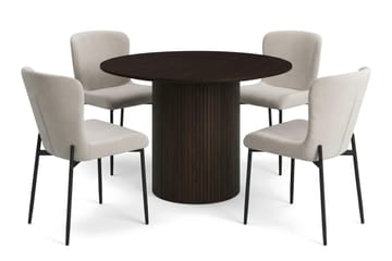 Kopparbo spisegruppe rund 110 cm røkt eik med 4 Elsie spisestoler - Røkt eik/Beige - Møbler - Bord - Spisegrupper