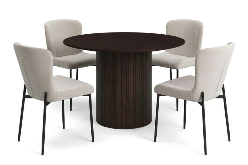 Kopparbo spisegruppe rund 110 cm røkt eik med 4 Elsie spisestoler - Røkt eik/Beige - Møbler - Bord - Spisegrupper