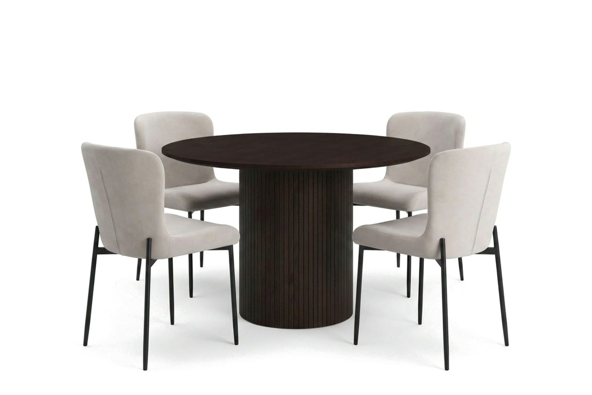 Kopparbo spisegruppe rund 110 cm røkt eik med 4 Elsie spisestoler - Røkt eik/Beige