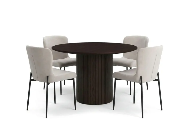 Kopparbo spisegruppe rund 110 cm røkt eik med 4 Elsie spisestoler - Røkt eik/Beige - Møbler - Bord - Spisegrupper