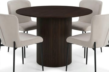 Kopparbo spisegruppe rund 110 cm røkt eik med 4 Elsie spisestoler - Røkt eik/Beige - Møbler - Bord - Spisegrupper