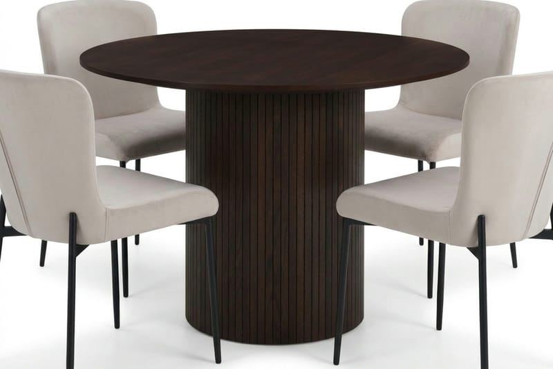 Kopparbo spisegruppe rund 110 cm røkt eik med 4 Elsie spisestoler - Røkt eik/Beige - Møbler - Bord - Spisegrupper