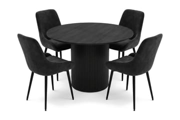 Kopparbo spisegruppe rund 110 cm svart med 4 Alsarp spisestoler - Svartbeiset eik - Møbler - Bord - Spisegrupper