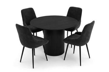 Kopparbo spisegruppe rund 110 cm svart med 4 Alsarp spisestoler - Svartbeiset eik - Møbler - Bord - Spisegrupper