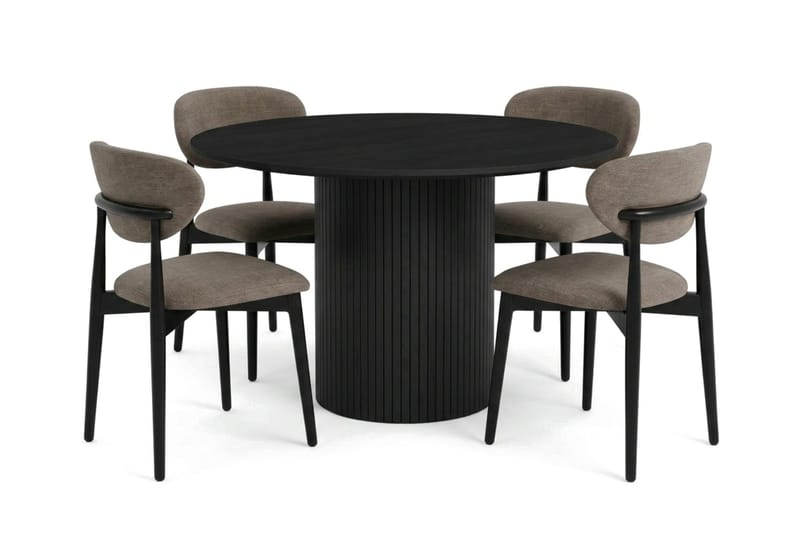 Kopparbo spisegruppe rund 110 cm svart med 4 Molly spisestoler, Svartbeiset eik