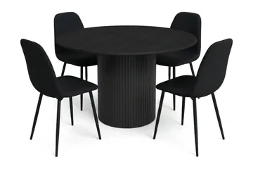 Kopparbo spisegruppe rund 110 cm svart med 4 Nibe spisestoler - Svartbeiset eik - Møbler - Bord - Spisegrupper