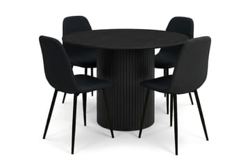 Kopparbo spisegruppe rund 110 cm svart med 4 Nibe spisestoler - Svartbeiset eik - Møbler - Bord - Spisegrupper