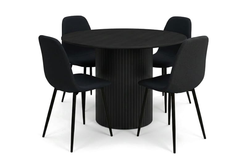 Kopparbo spisegruppe rund 110 cm svart med 4 Nibe spisestoler - Svartbeiset eik - Møbler - Bord - Spisegrupper