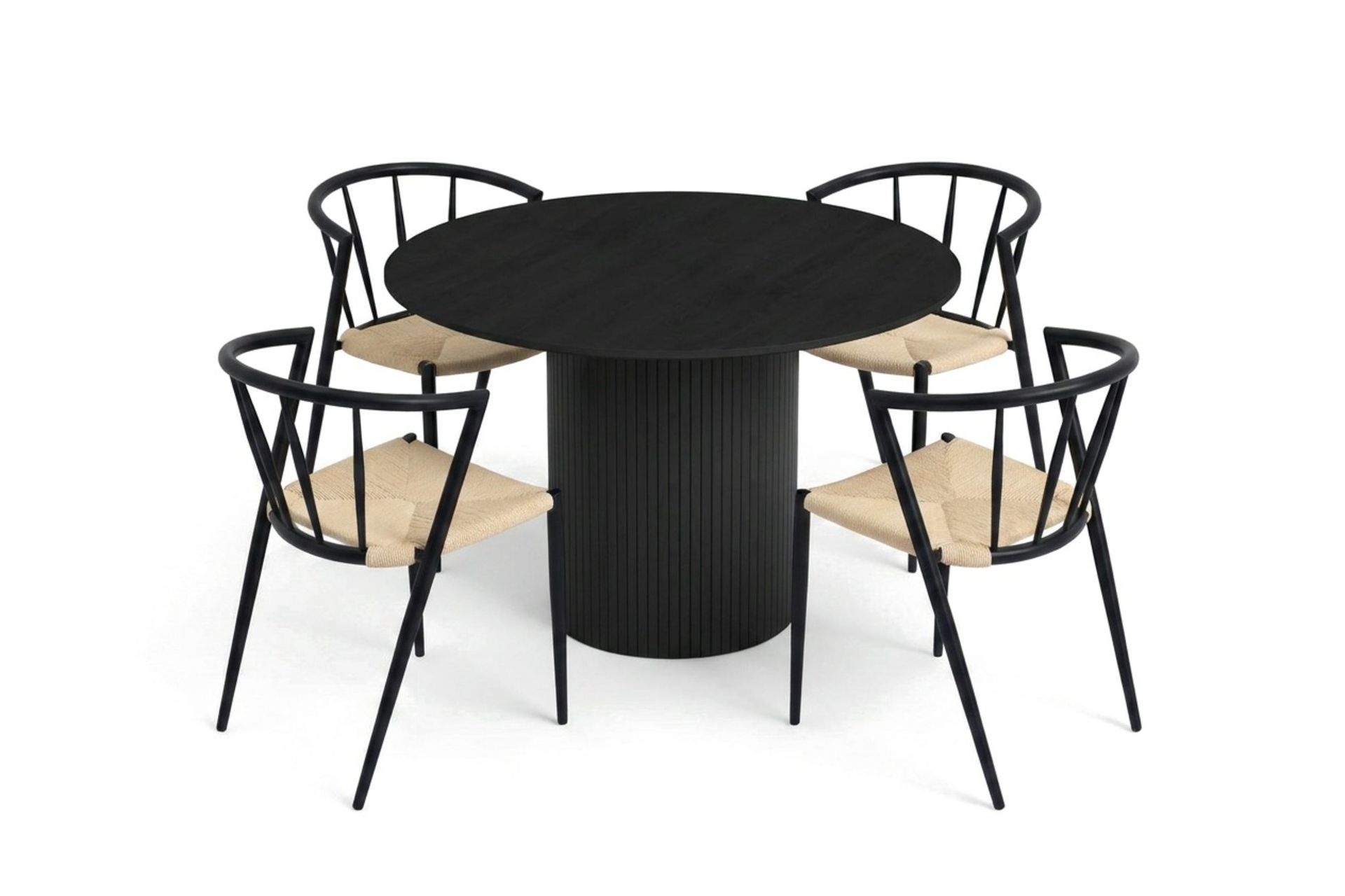 Kopparbo spisegruppe rund 110 cm svart med 4 Winston spisestoler - Svart