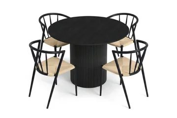 Kopparbo spisegruppe rund 110 cm svart med 4 Winston spisestoler - Svartbeiset eik - Møbler - Bord - Spisegrupper
