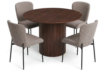 Kopparbo spisegruppe rund 110 cm valnøtt med 4 Elsie spisestoler - Valnøtt/Grå - Møbler - Bord - Spisegrupper