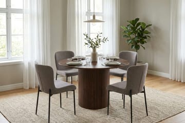 Kopparbo spisegruppe rund 110 cm valnøtt med 4 Elsie spisestoler - Valnøtt/Grå - Møbler - Bord - Spisegrupper