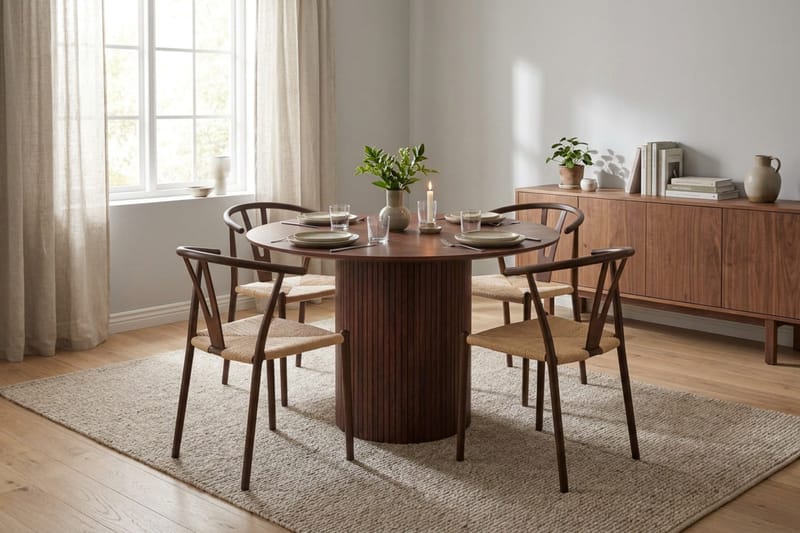 Kopparbo Spisegruppe rund 110 cm Valnøtt med 4 Elysia Spisestoler - Valnøtt - Møbler - Bord - Spisegrupper