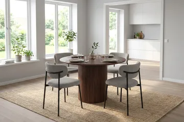 Kopparbo spisegruppe rund 110 cm valnøtt med 4 Lucy spisestoler - Valnøtt - Møbler - Bord - Spisegrupper