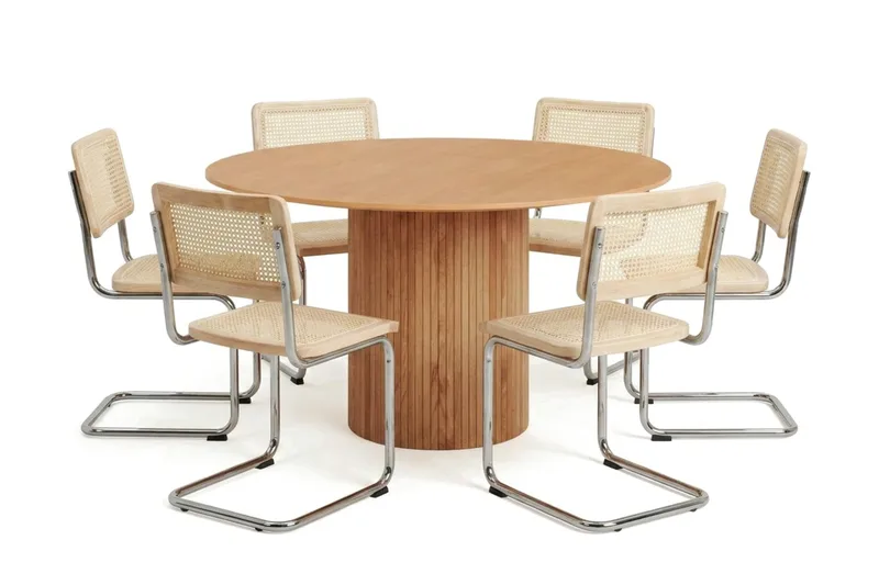 Kopparbo spisegruppe rund 130 cm eik med 6 Build spisestoler, Eik