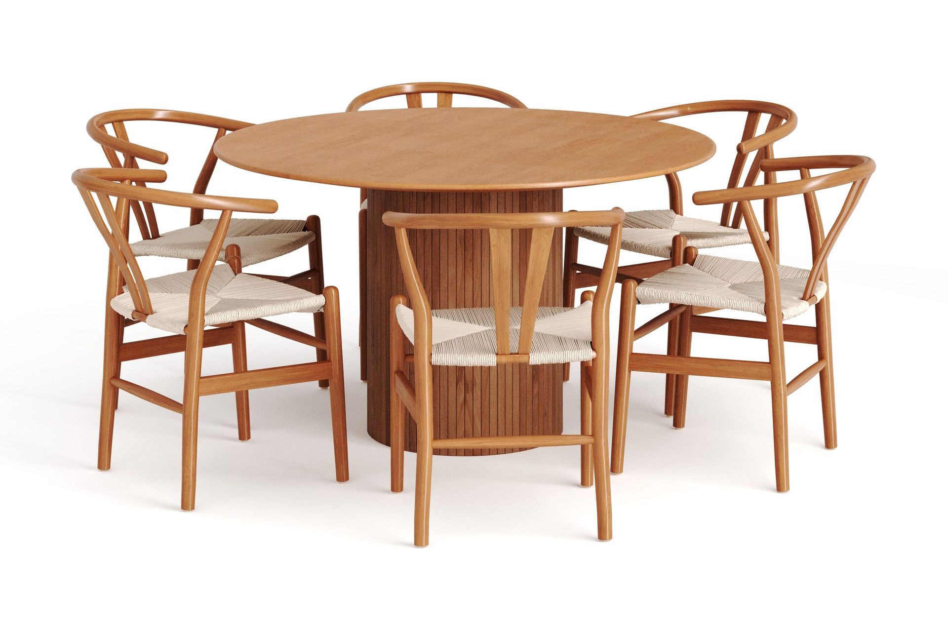Kopparbo spisegruppe rund 130 cm eik med 6 Dastoori-spisestoler - Eik