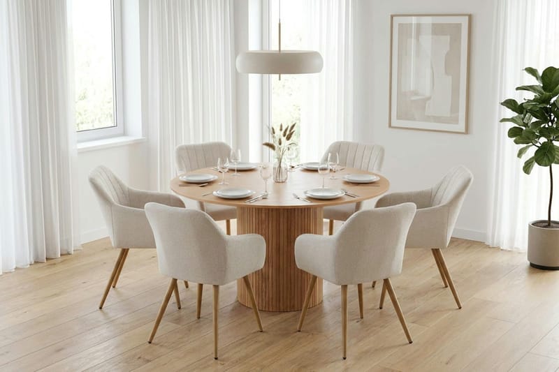 Kopparbo spisegruppe rund 130 cm eik med 6 Filippa spisestoler - Eik - Møbler - Bord - Spisegrupper