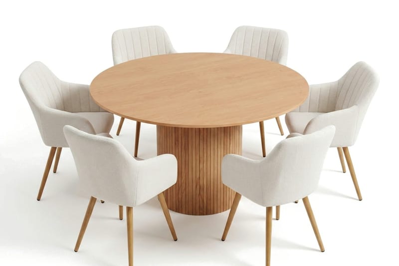 Kopparbo spisegruppe rund 130 cm eik med 6 Filippa spisestoler - Eik - Møbler - Bord - Spisegrupper