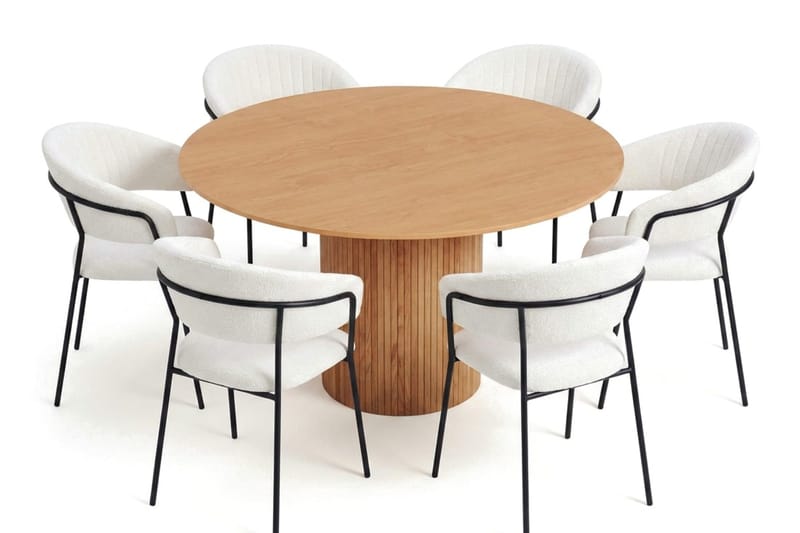 Kopparbo spisegruppe rund 130 cm eik med 6 Karol spisestoler, Eik