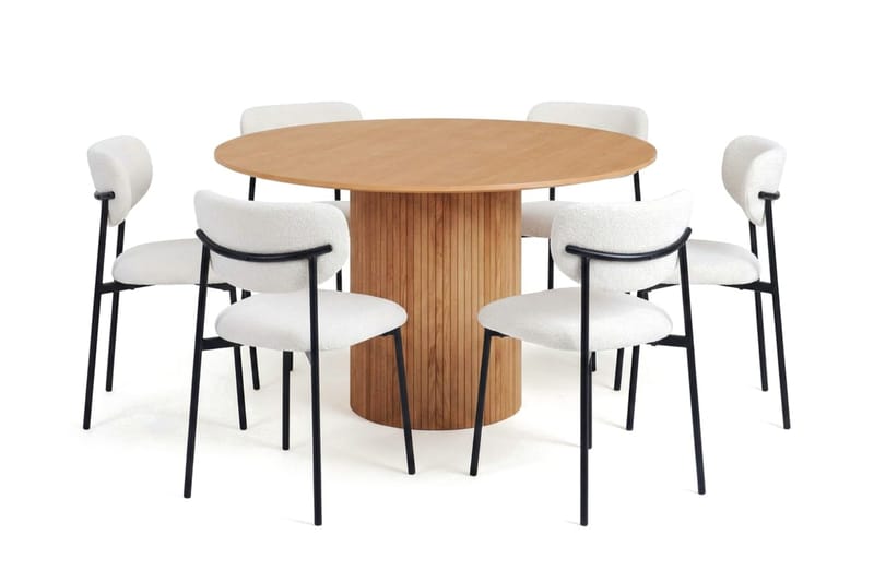 Kopparbo spisegruppe rund 130 cm eik med 6 Lucy spisestoler, Eik