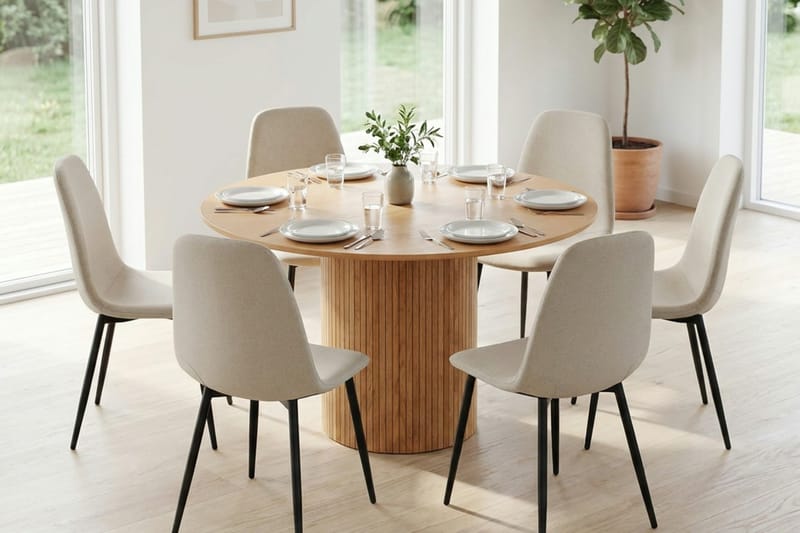 Kopparbo spisegruppe rund 130 cm eik med 6 Nibe spisestoler - Eik - Møbler - Bord - Spisegrupper