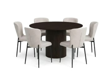 Kopparbo spisegruppe rund 130 cm røkt eik med 6 Elsie spisestoler - Røkt eik/Beige - Møbler - Bord - Spisegrupper