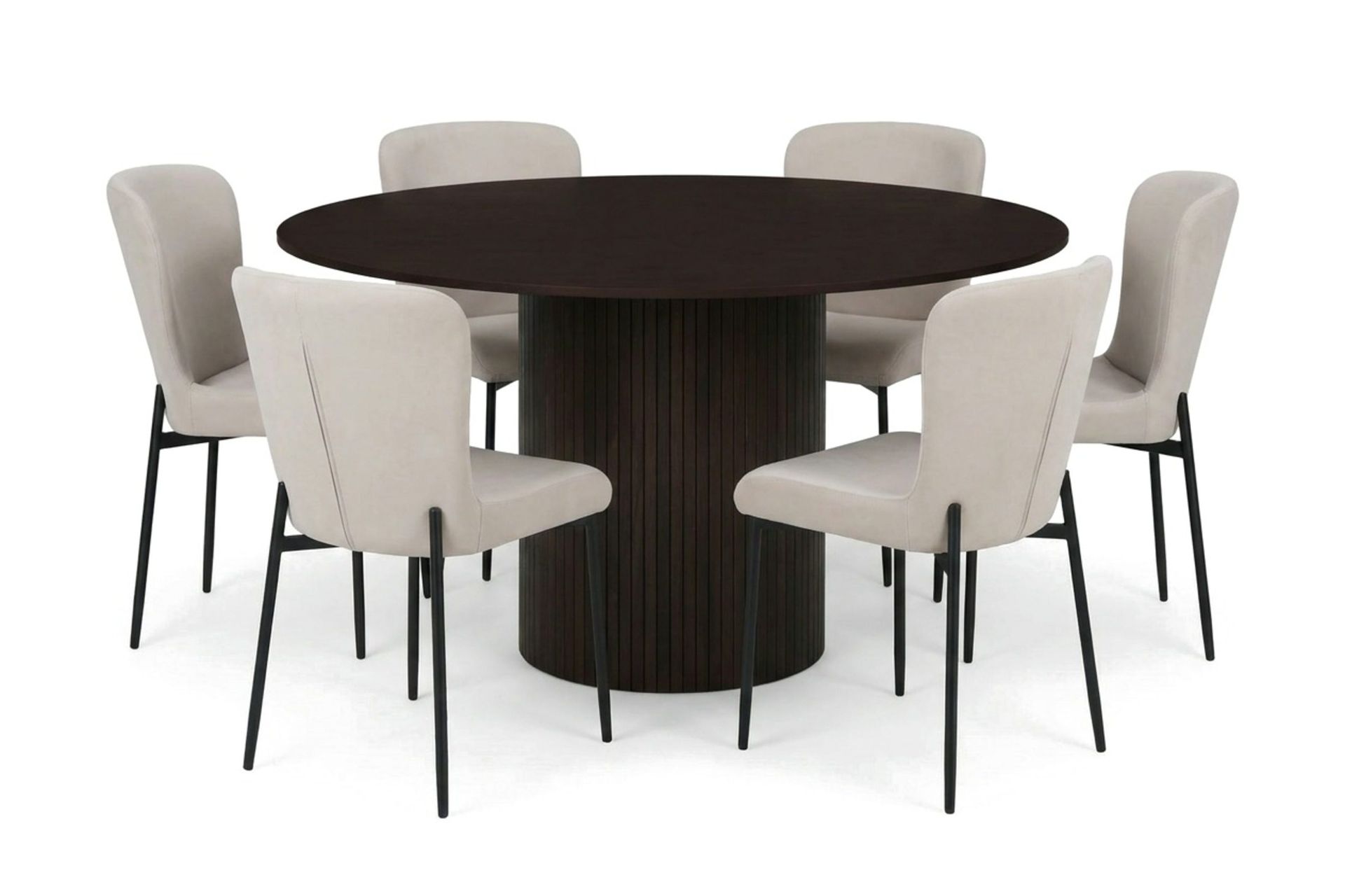 Kopparbo spisegruppe rund 130 cm røkt eik med 6 Elsie spisestoler - Røkt eik/Beige