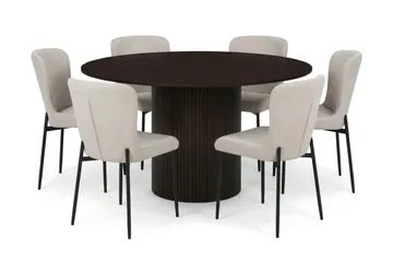 Kopparbo spisegruppe rund 130 cm røkt eik med 6 Elsie spisestoler - Røkt eik/Beige - Møbler - Bord - Spisegrupper