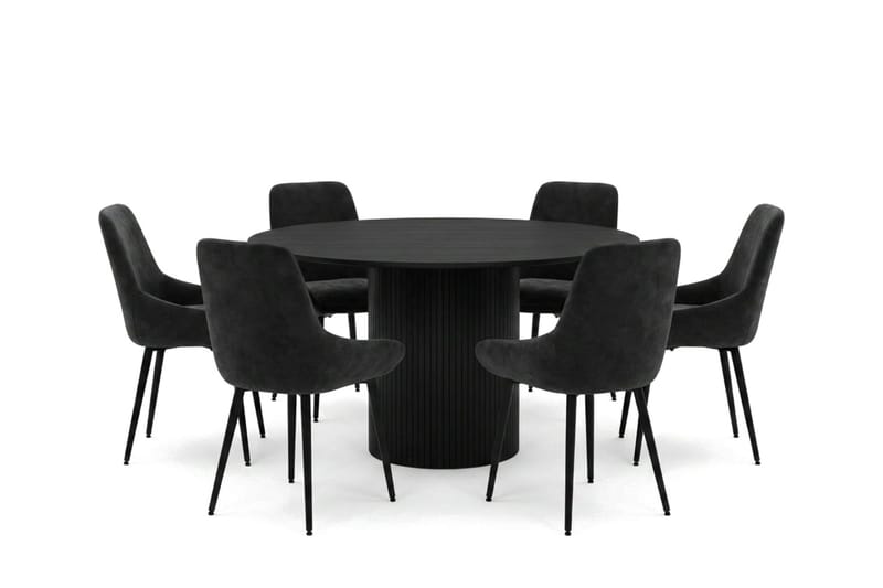 Kopparbo spisegruppe rund 130 cm svart med 6 Alsarp spisestoler - Svart - Møbler - Bord - Spisegrupper