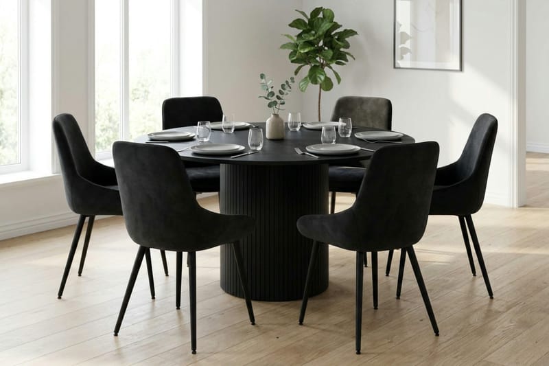 Kopparbo spisegruppe rund 130 cm svart med 6 Alsarp spisestoler - Svart - Møbler - Bord - Spisegrupper