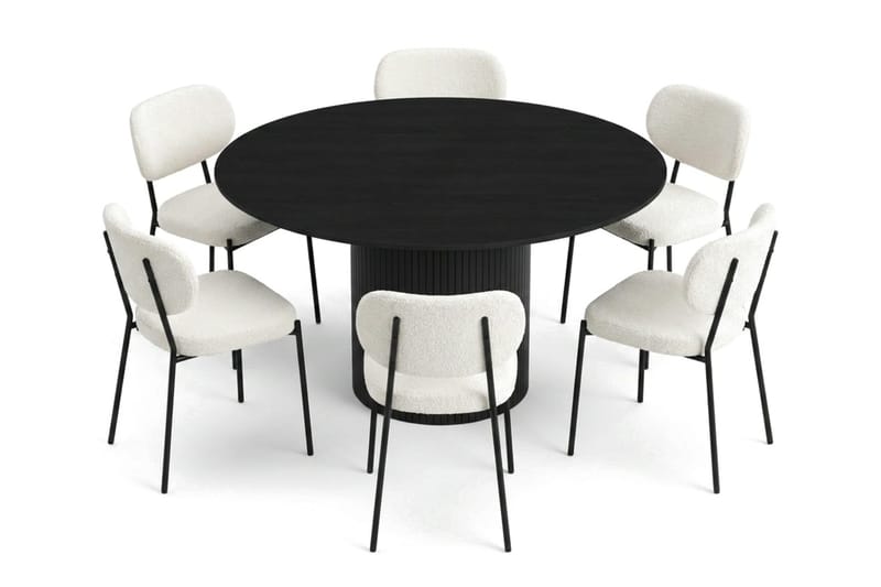 Kopparbo spisegruppe rund 130 cm svart med 6 Gemmiano spisestoler, Svart