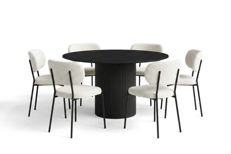 Kopparbo spisegruppe rund 130 cm svart med 6 Gemmiano spisestoler - Svart - Møbler - Bord - Spisegrupper
