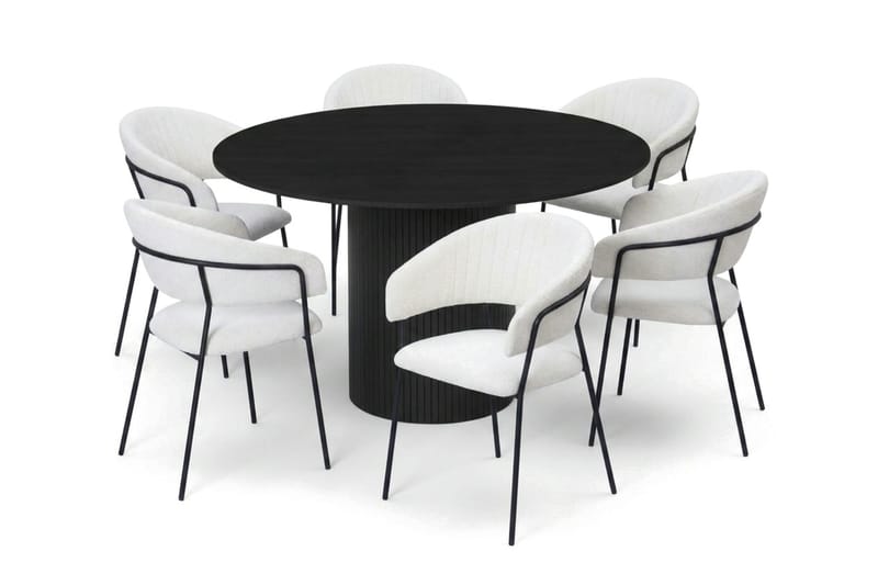 Kopparbo spisegruppe rund 130 cm svart med 6 Karol spisestoler - Svart - Møbler - Bord - Spisegrupper