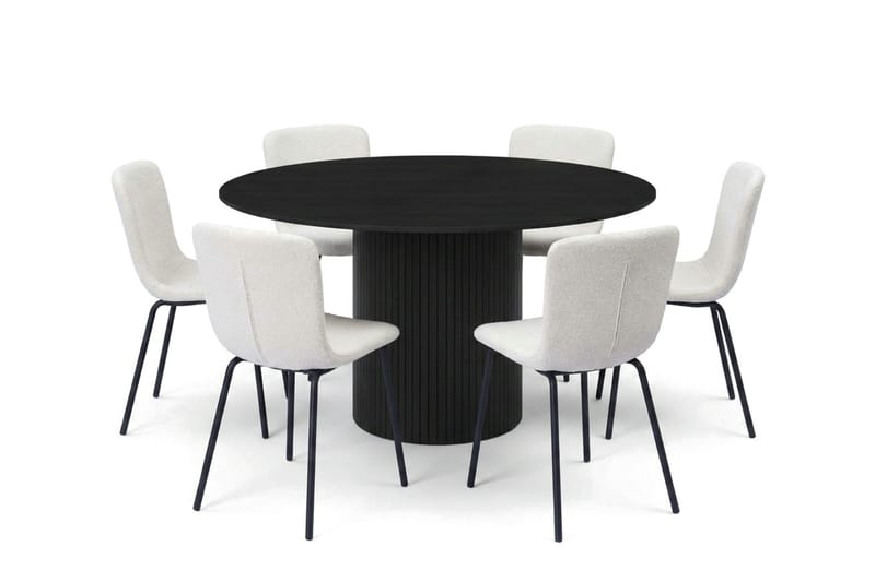Kopparbo spisegruppe rund 130 cm svart med 6 Katy spisestoler - Svart - Møbler - Bord - Spisegrupper