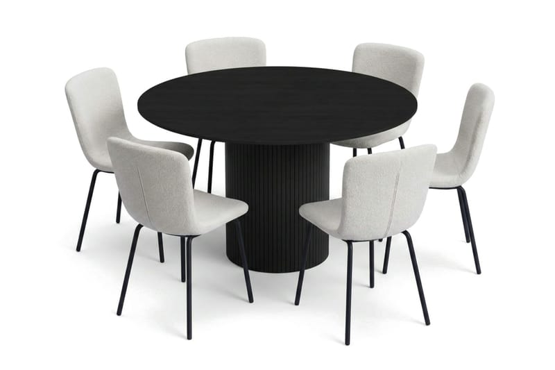 Kopparbo spisegruppe rund 130 cm svart med 6 Katy spisestoler - Svart - Møbler - Bord - Spisegrupper