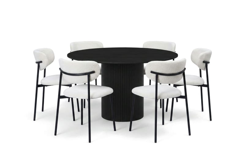 Kopparbo spisegruppe rund 130 cm svart med 6 Lucy spisestoler - Svart - Møbler - Bord - Spisegrupper