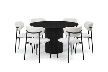 Kopparbo Spisegruppe rund 130 cm Svart med 6 Lucy Spisestoler - Svartlasert eik - Møbler - Bord - Spisegrupper