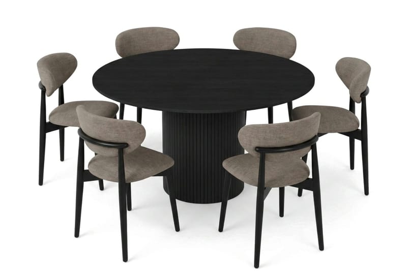 Kopparbo spisegruppe rund 130 cm svart med 6 Molly spisestoler - Svart - Møbler - Bord - Spisegrupper