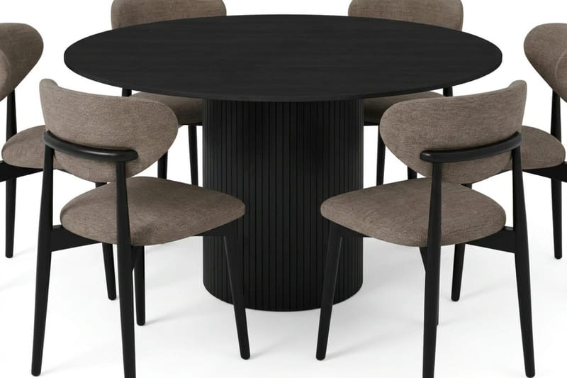 Kopparbo spisegruppe rund 130 cm svart med 6 Molly spisestoler - Svart - Møbler - Bord - Spisegrupper