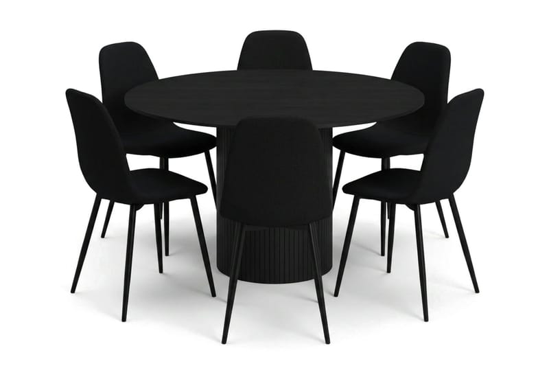 Kopparbo spisegruppe rund 130 cm svart med 6 Nibe spisestoler - Svart - Møbler - Bord - Spisegrupper