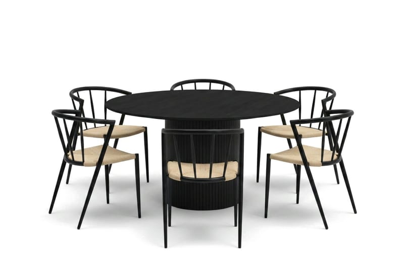 Kopparbo spisegruppe rund 130 cm svart med 6 Winston spisestoler - Svart - Møbler - Bord - Spisegrupper