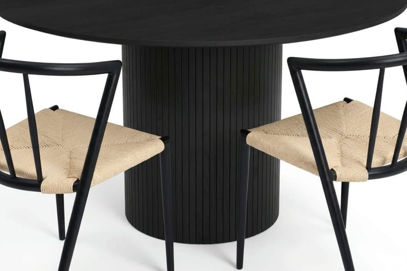 Kopparbo spisegruppe rund 130 cm svart med 6 Winston spisestoler - Svart - Møbler - Bord - Spisegrupper