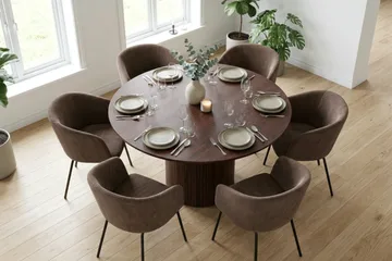 Kopparbo spisegruppe rund 130 cm valnøtt med 6 Berit spisestoler - Valnøtt - Møbler - Bord - Spisegrupper